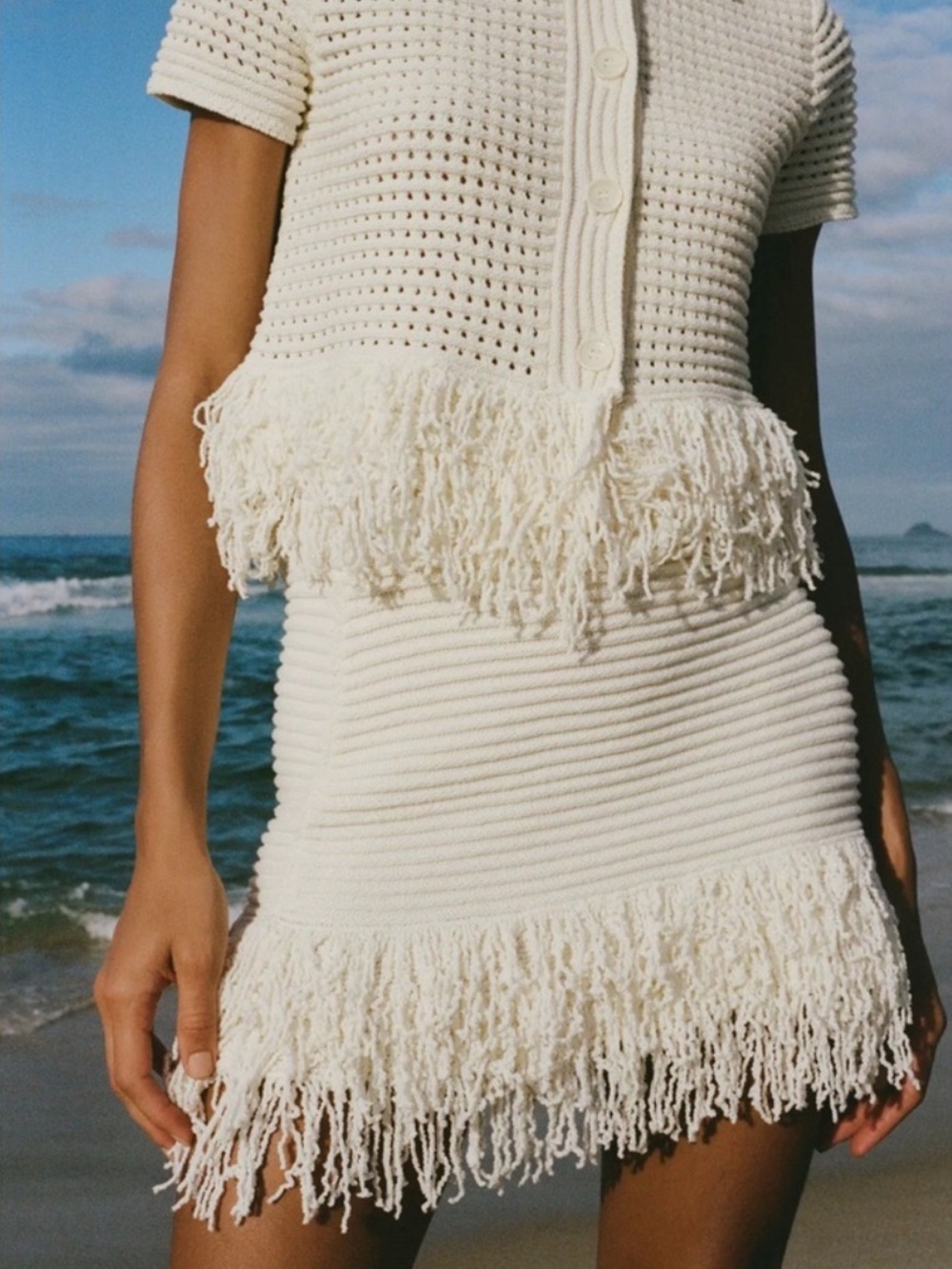 NWT ZARA Fringed Check Knit Skirt - XL